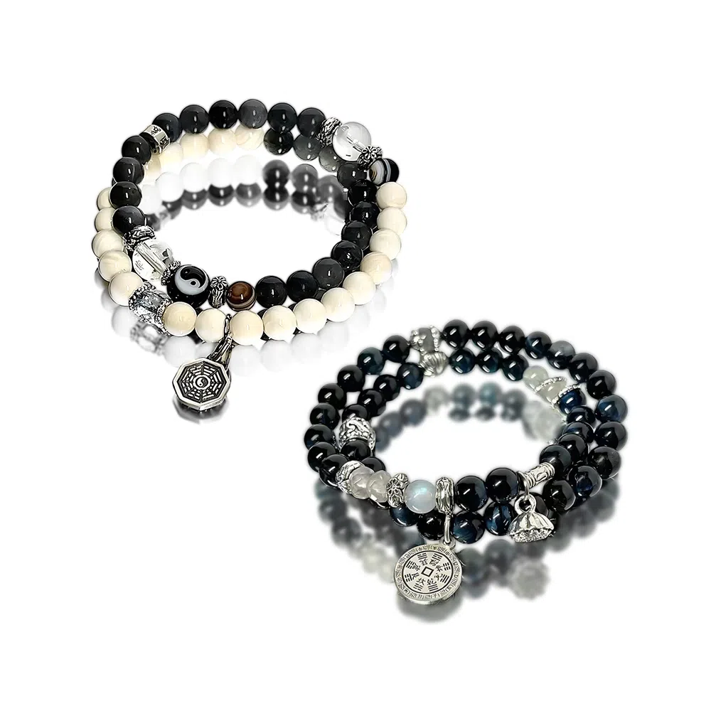 饰伴 黑白转运珠平安招财新中式国潮时尚 玻璃 手串 男女同款情侣款
