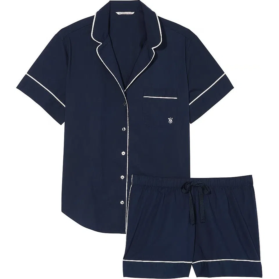 Victoria's Secret Solid color short sleeved shorts Navy Blue