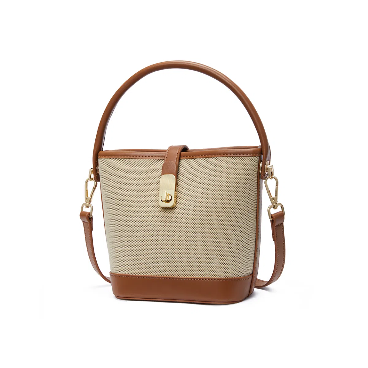 红蜻蜓 复古设计小众高级感百搭春夏高颜值 聚氨酯拼合成革 水桶包斜挎包 常规 女款 卡其色