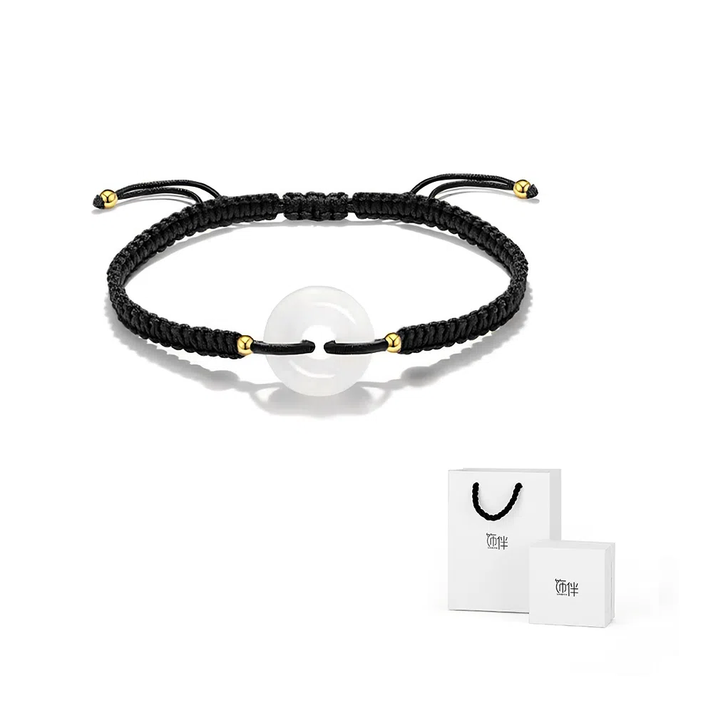 饰伴 偏爱系列 原创设计平安扣平安圈手链精致复古情侣手链一对转运珠编织手绳 可调节黑色