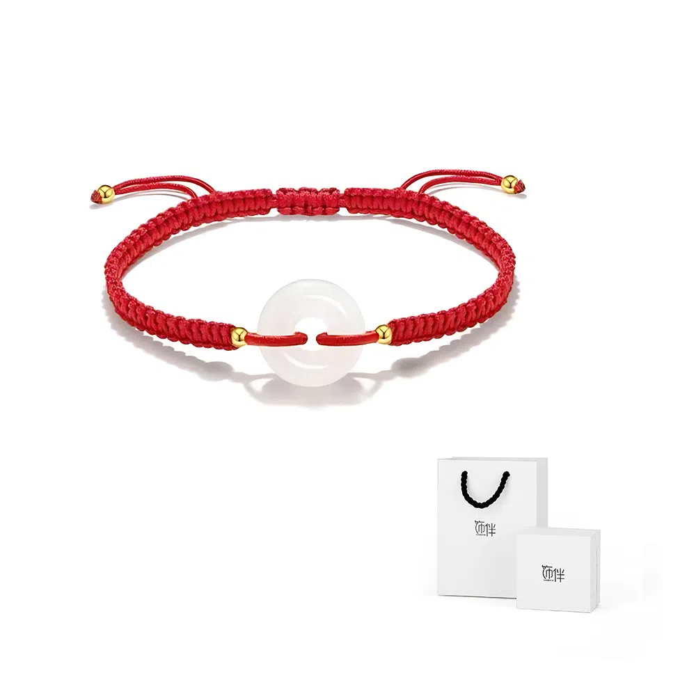 饰伴 偏爱系列 原创设计平安扣平安圈手链精致复古情侣手链一对转运珠编织手绳 可调节黑色