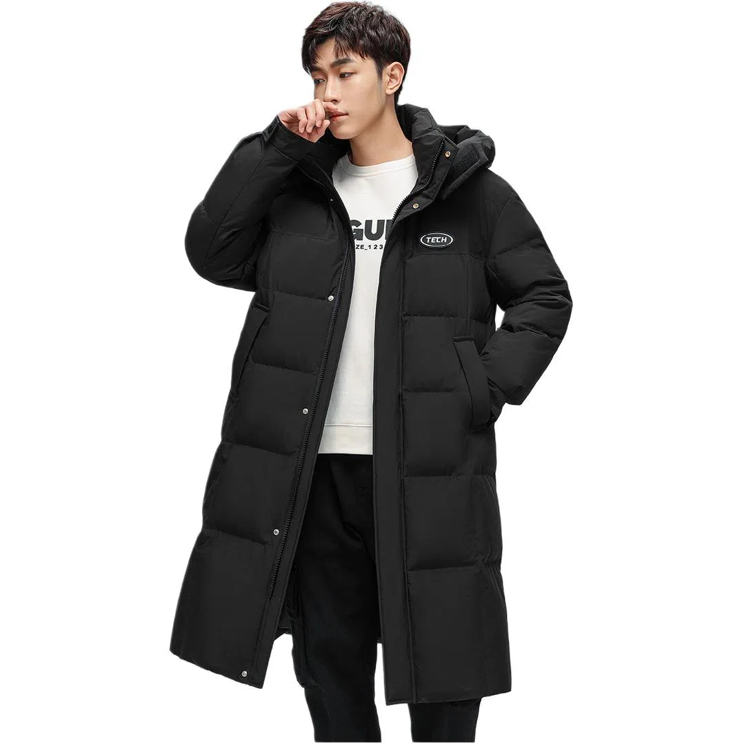 鸭鸭 拼色加厚长款休闲长袖羽绒服 男女同款