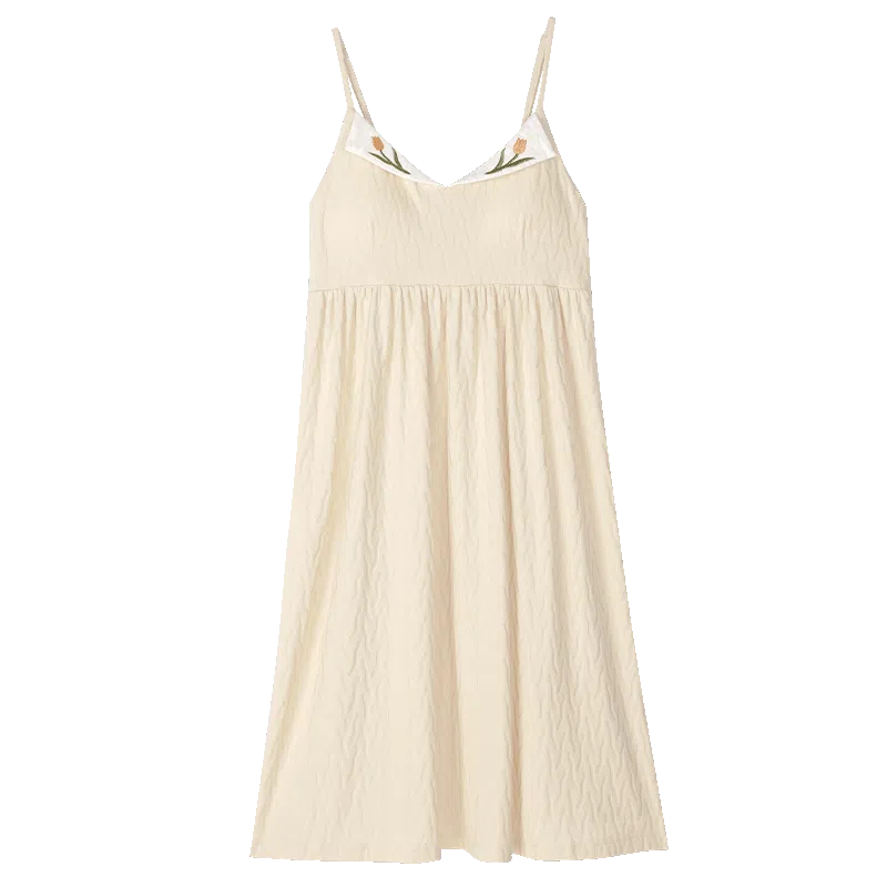 歌倩雅 简约带胸垫甜美舒适无袖吊带睡裙 女款 杏色