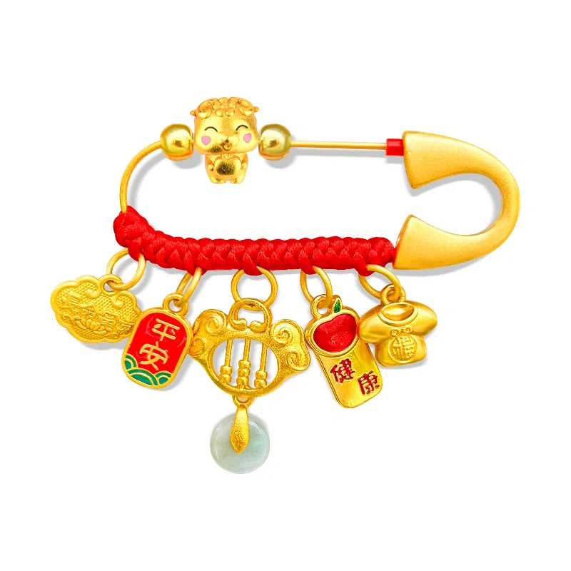 谧月珠宝 平安如意纳福寓意祥福岁岁平安吉祥五宝压惊 新中式国潮小福龙年 合金 别针配饰 儿童款