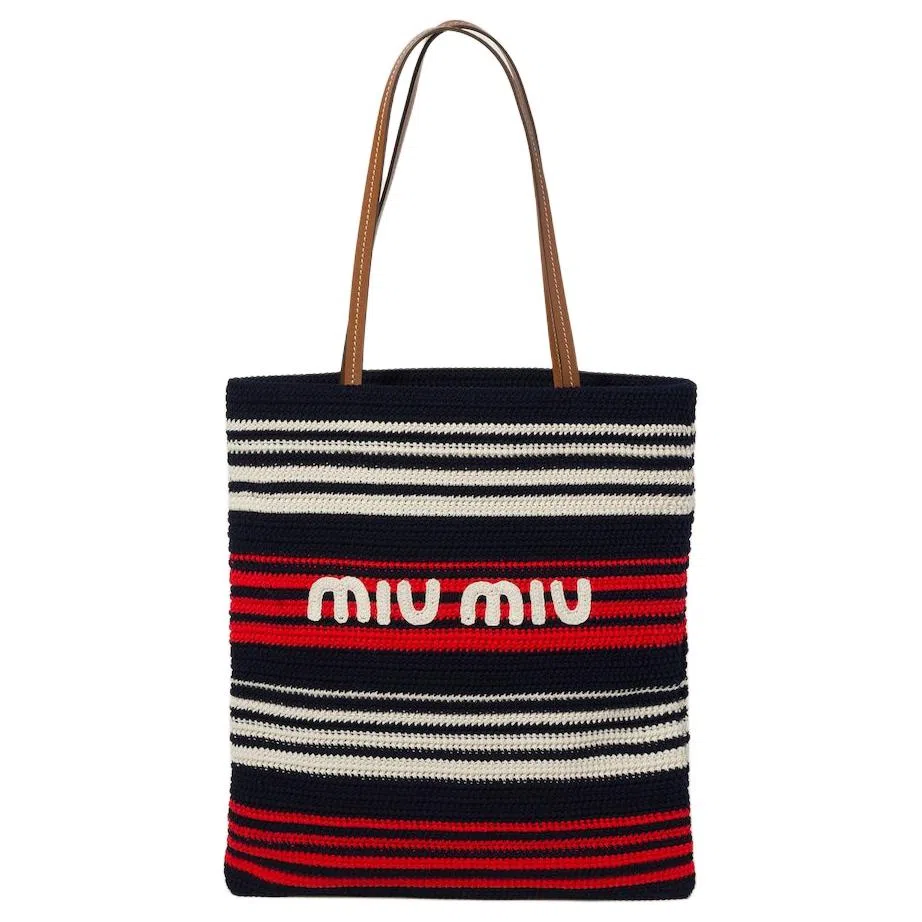 Miu Miu Embroidered Logo Tote Bag Blue Red White