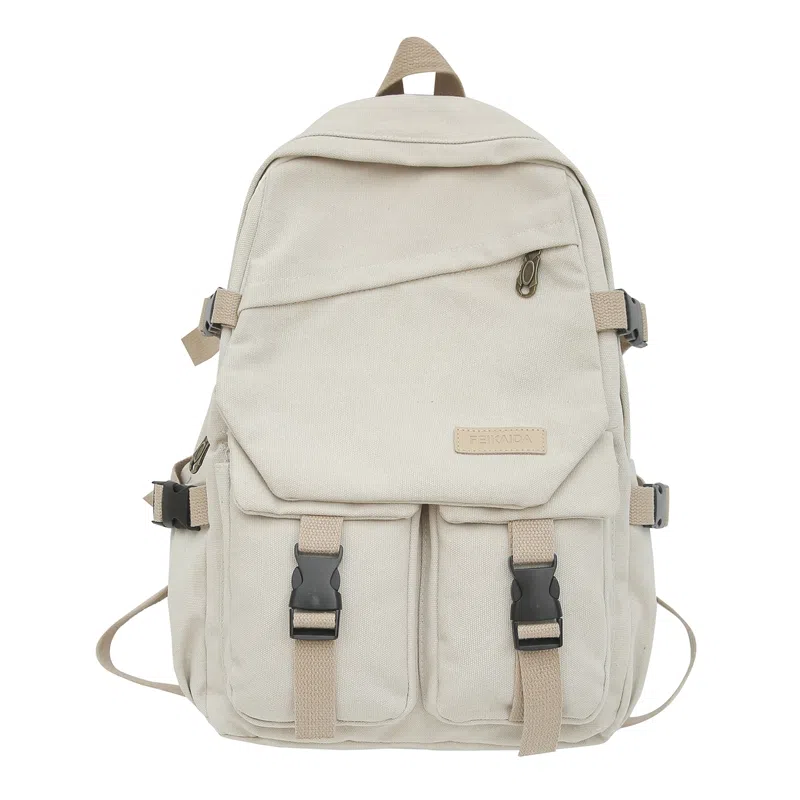 醇龙 男女通用多色帆布多口袋简约百搭大容量双肩包背包