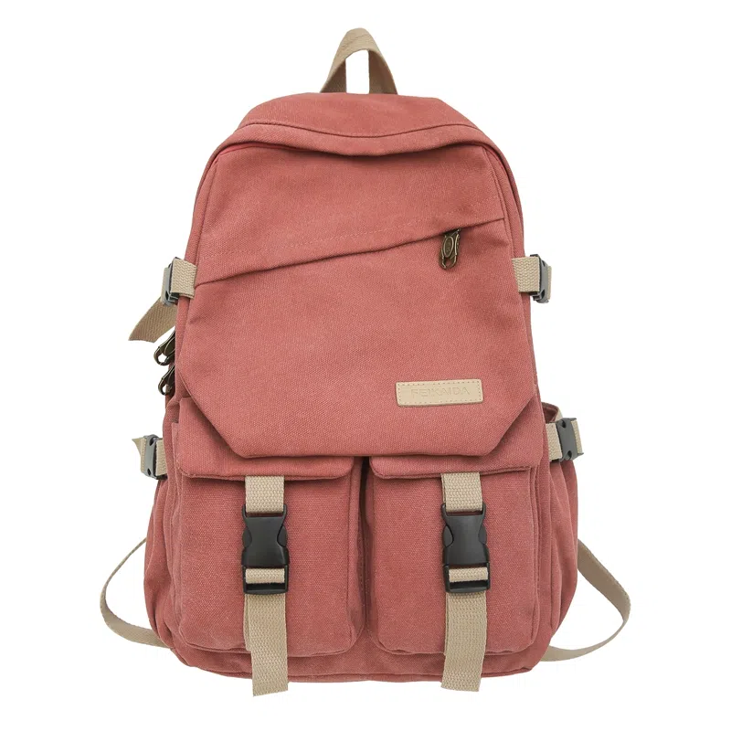 醇龙 男女通用多色帆布多口袋简约百搭大容量双肩包背包