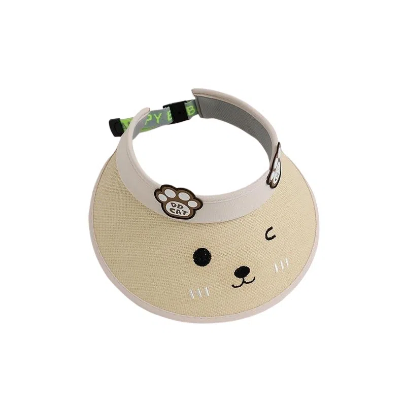 祎步康 卡通可爱猫咪大檐空顶帽 草编 户外旅游遮阳防晒帽 儿童款