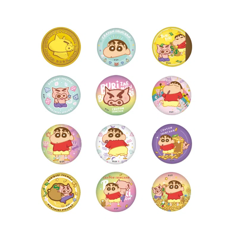 简动文创 蜡笔小新角色 马口铁 钱袋子系列 徽章 周边吧唧卡通可爱玩具