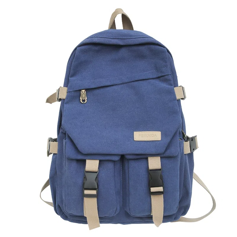 醇龙 男女通用多色帆布多口袋简约百搭大容量双肩包背包