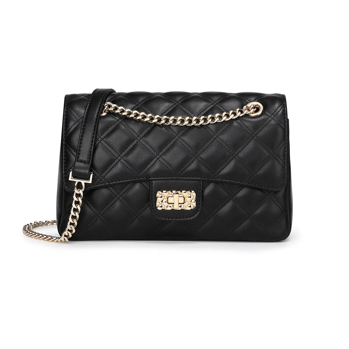 稻草人 小香风高级感小众时尚 聚氨酯 菱格链条包斜挎包 常规 女款 黑色/米白