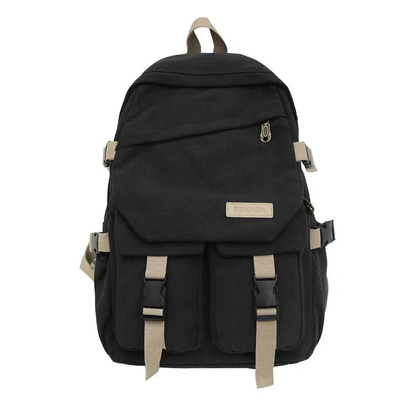 醇龙 男女通用多色帆布多口袋简约百搭大容量双肩包背包