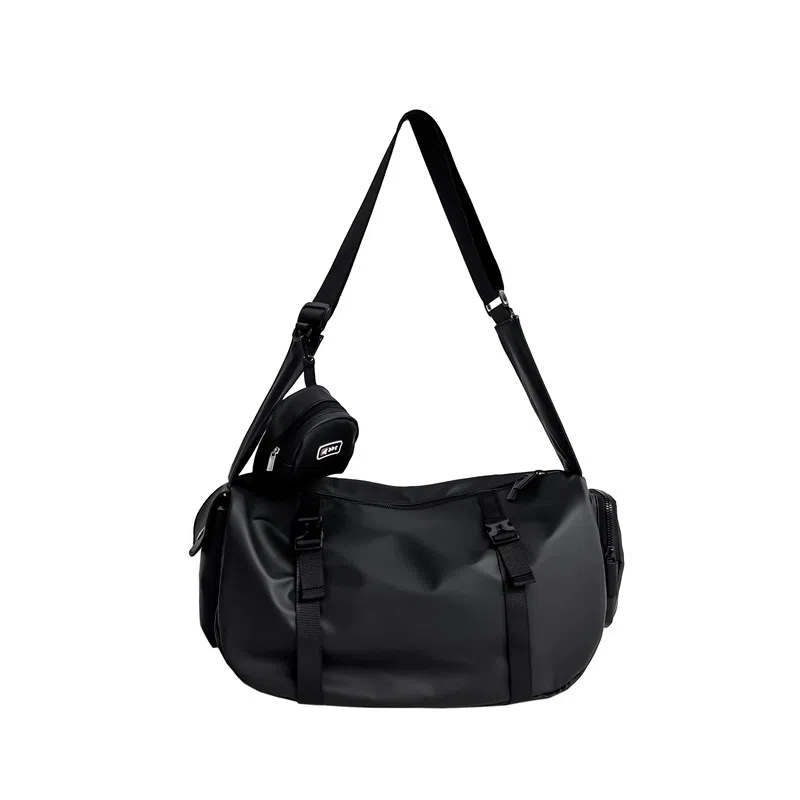 醇龙 骑行日系新款潮牌工装大容量百搭尼龙单肩斜挎包 男女通用黑色