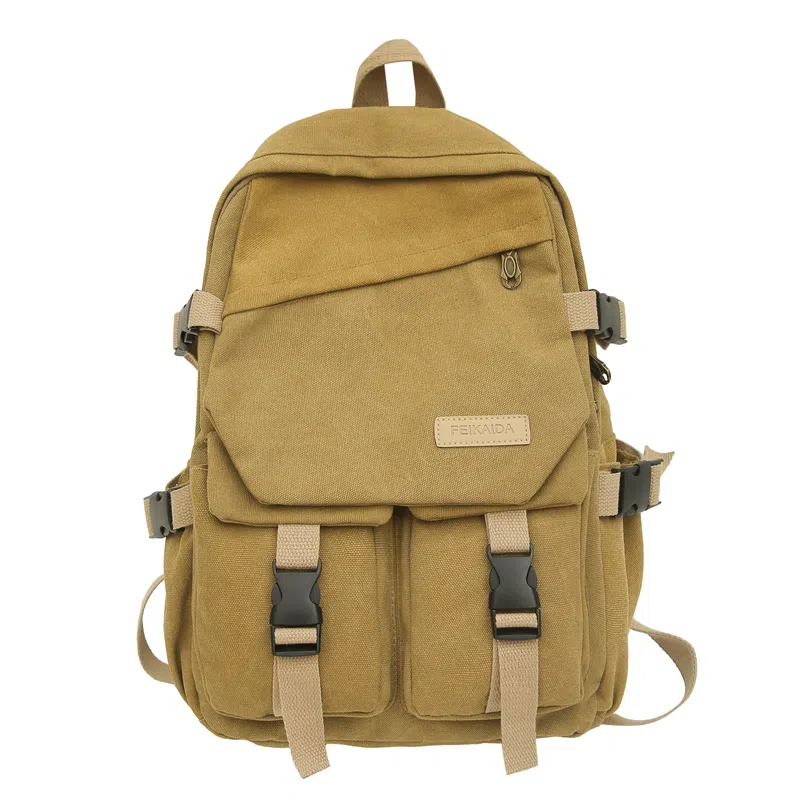 醇龙 男女通用多色帆布多口袋简约百搭大容量双肩包背包