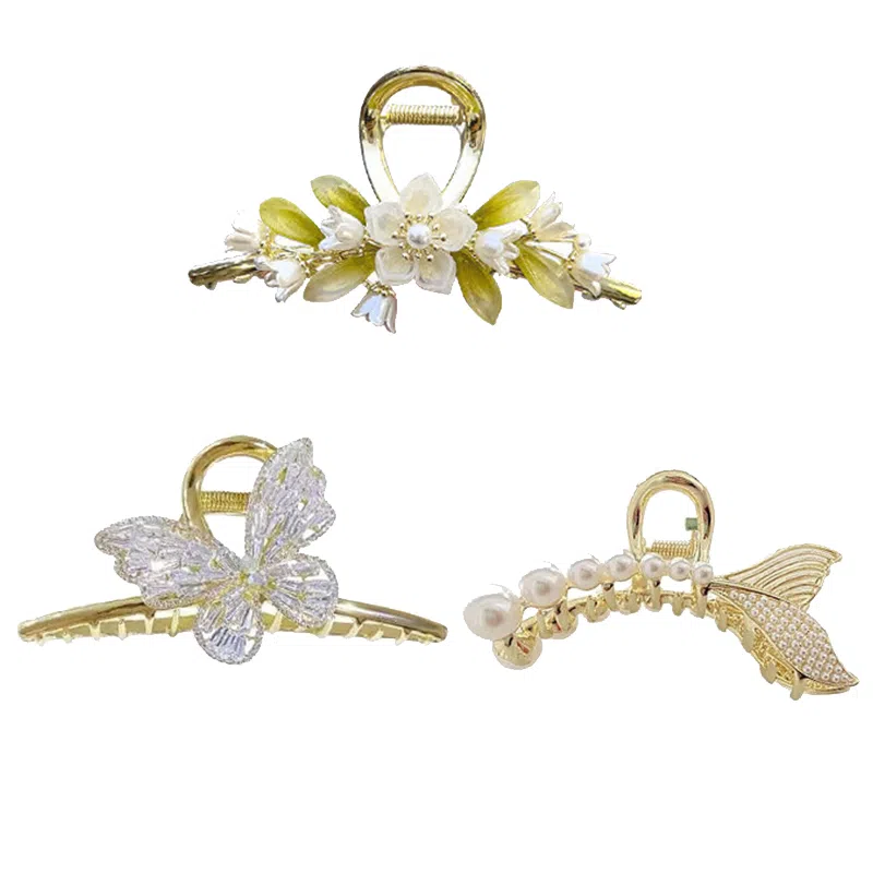 妖娆猫 小清新花朵蝴蝶鱼尾 头饰 高端发卡 鲨鱼夹 后脑勺高级感发饰套装 发夹 女款