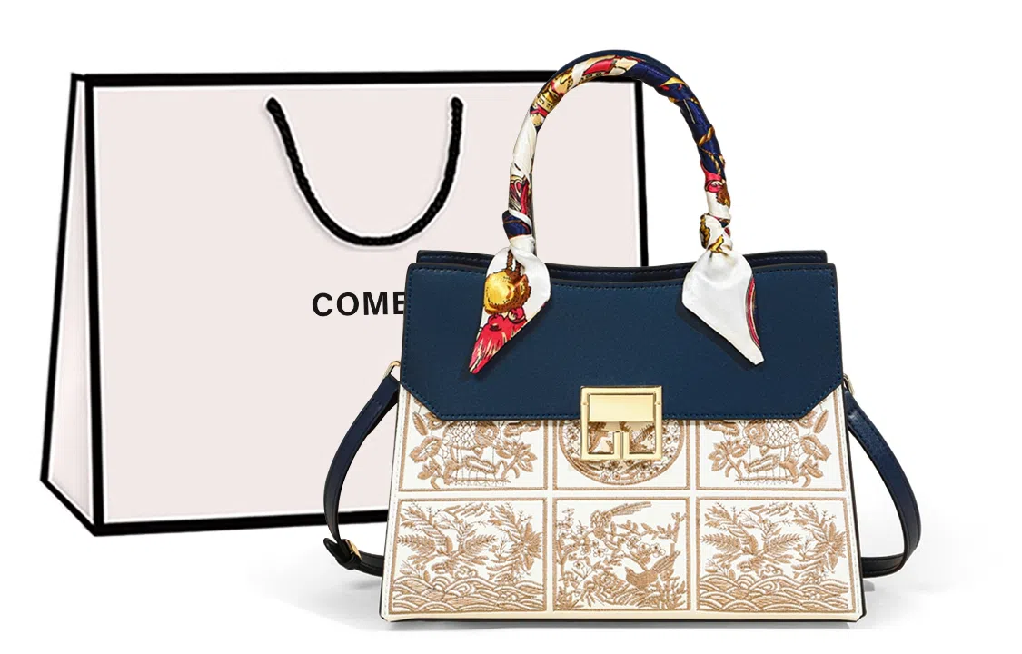 COMELY Blue Embroidered Tote