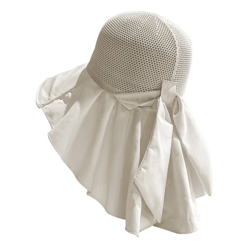 啄木鸟 优雅法式长披肩大帽檐遮阳帽子女夏季镂空透气全方位护脖颈美背沙滩太阳帽 聚酯纤维 防晒帽 女款