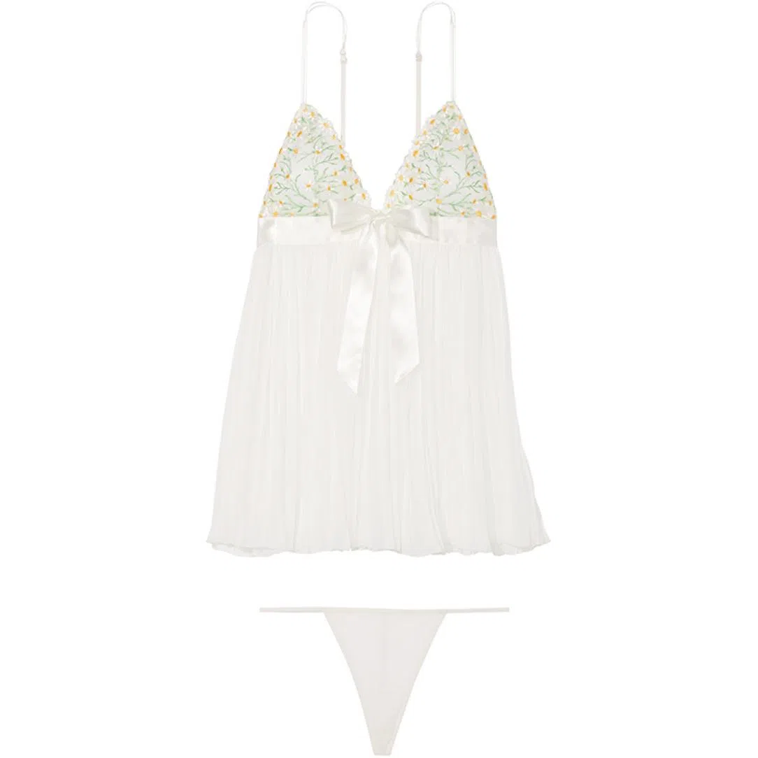 Victoria's Secret VERY SEXY Daisy ChainEmbroidery PleatedBabydollSet