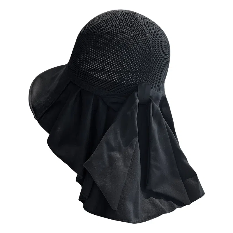 啄木鸟 优雅法式长披肩大帽檐遮阳帽子女夏季镂空透气全方位护脖颈美背沙滩太阳帽 聚酯纤维 防晒帽 女款