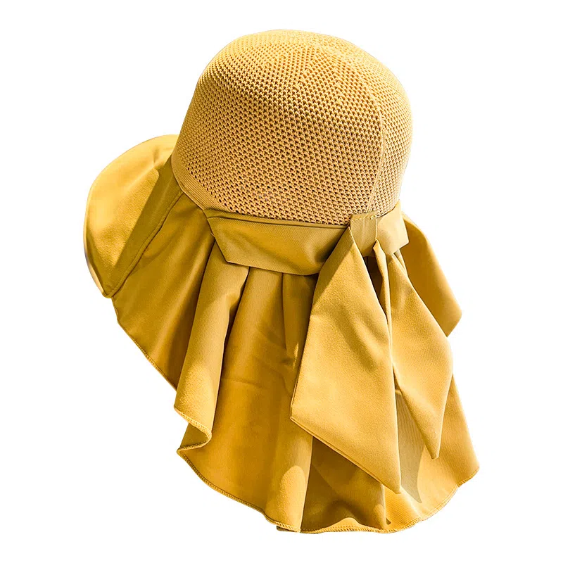 啄木鸟 优雅法式长披肩大帽檐遮阳帽子女夏季镂空透气全方位护脖颈美背沙滩太阳帽 聚酯纤维 防晒帽 女款