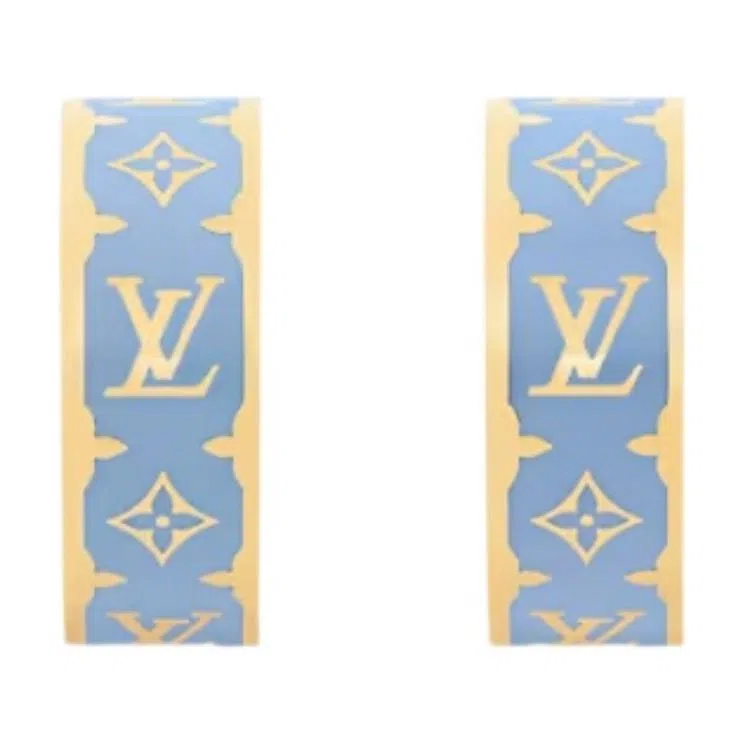 Louis Vuitton Logo Metal Enamel Earrings Blue