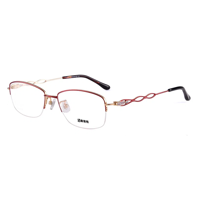 【联系客服可配度数】 康视顿 近视眼镜框超轻钛材半框优雅镂空镜腿时尚 钛β钛 方形 光学镜架 女款
