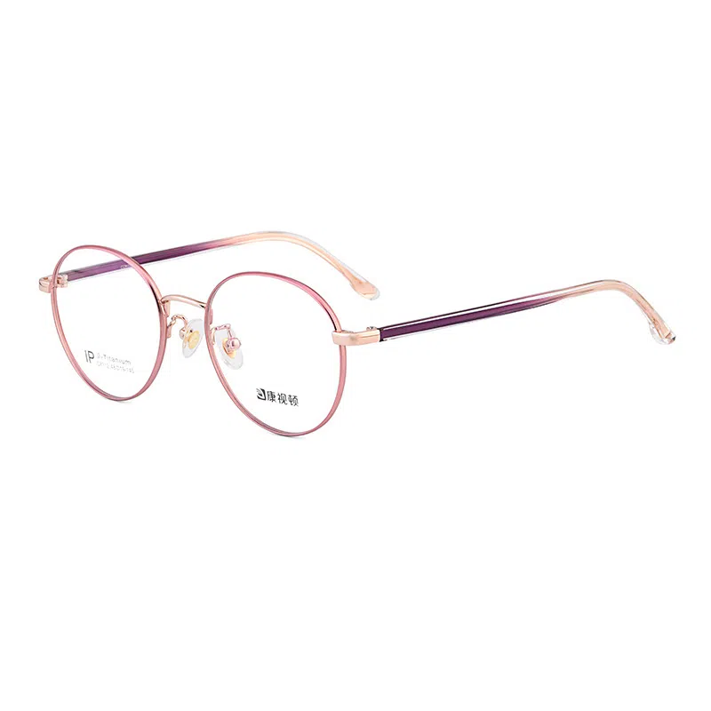 【联系客服可配度数】 康视顿 近框小脸β钛渐变镜腿近视眼镜框 板材加金属 圆形 光学镜架 女款 可选明月凯米依视路蔡司镜片