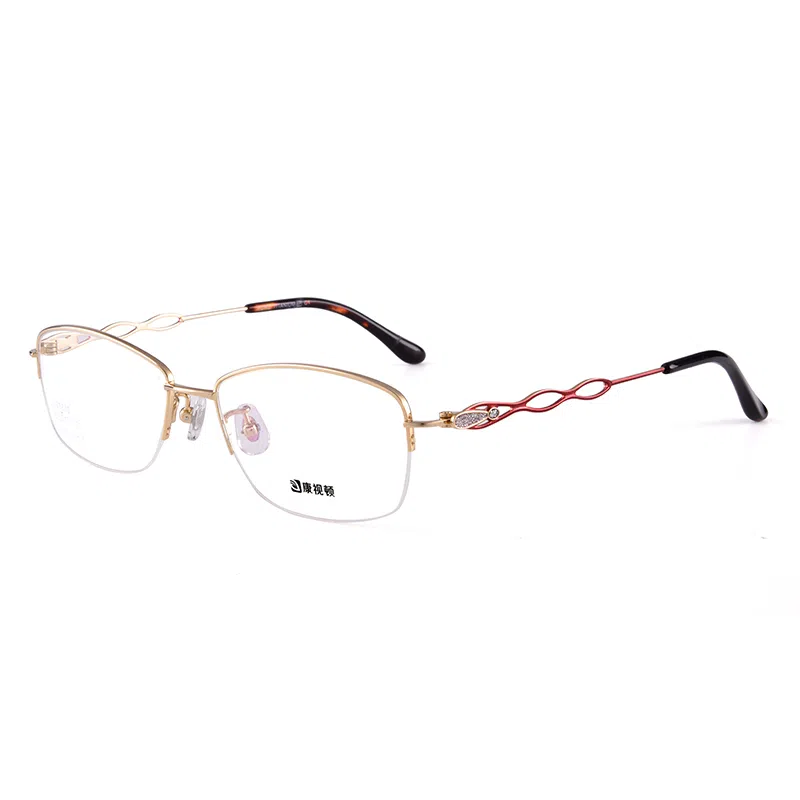 【联系客服可配度数】 康视顿 近视眼镜框超轻钛材半框优雅镂空镜腿时尚 钛β钛 方形 光学镜架 女款