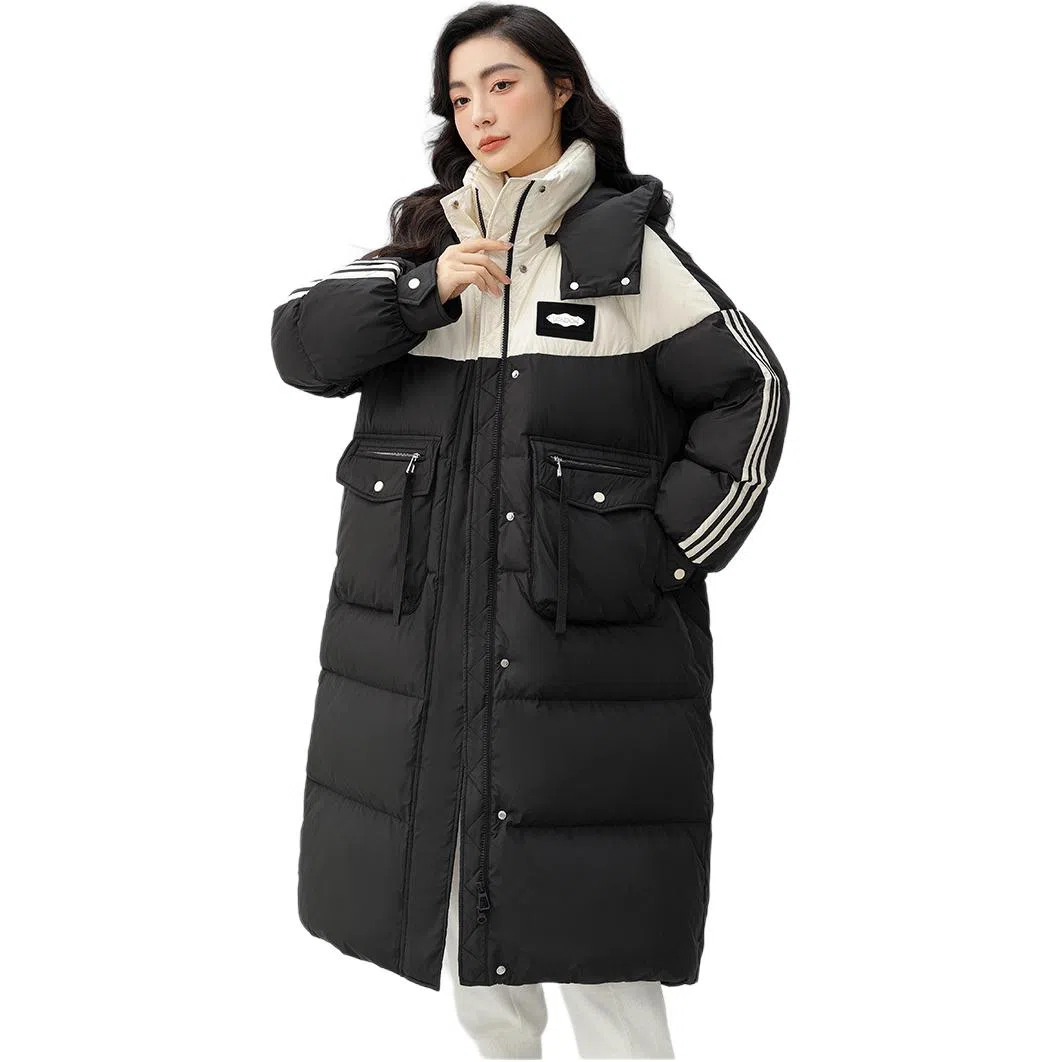 鸭鸭 连帽撞色拼接加厚保暖时尚韩版甜美风森系通勤羽绒服 女款