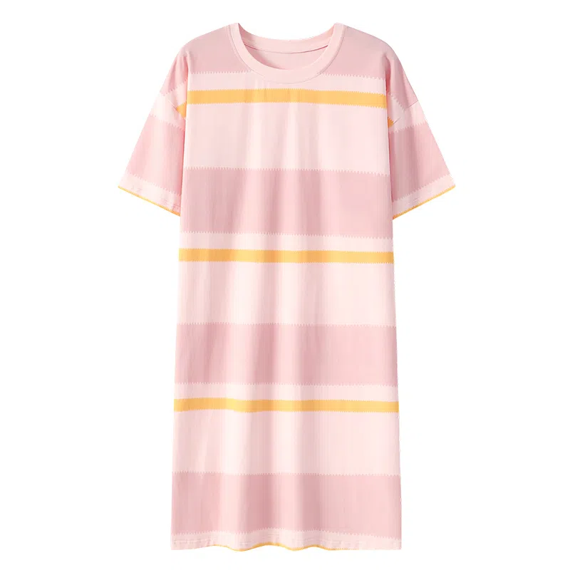 浪莎 圆领套头条纹短袖睡裙 女款 粉