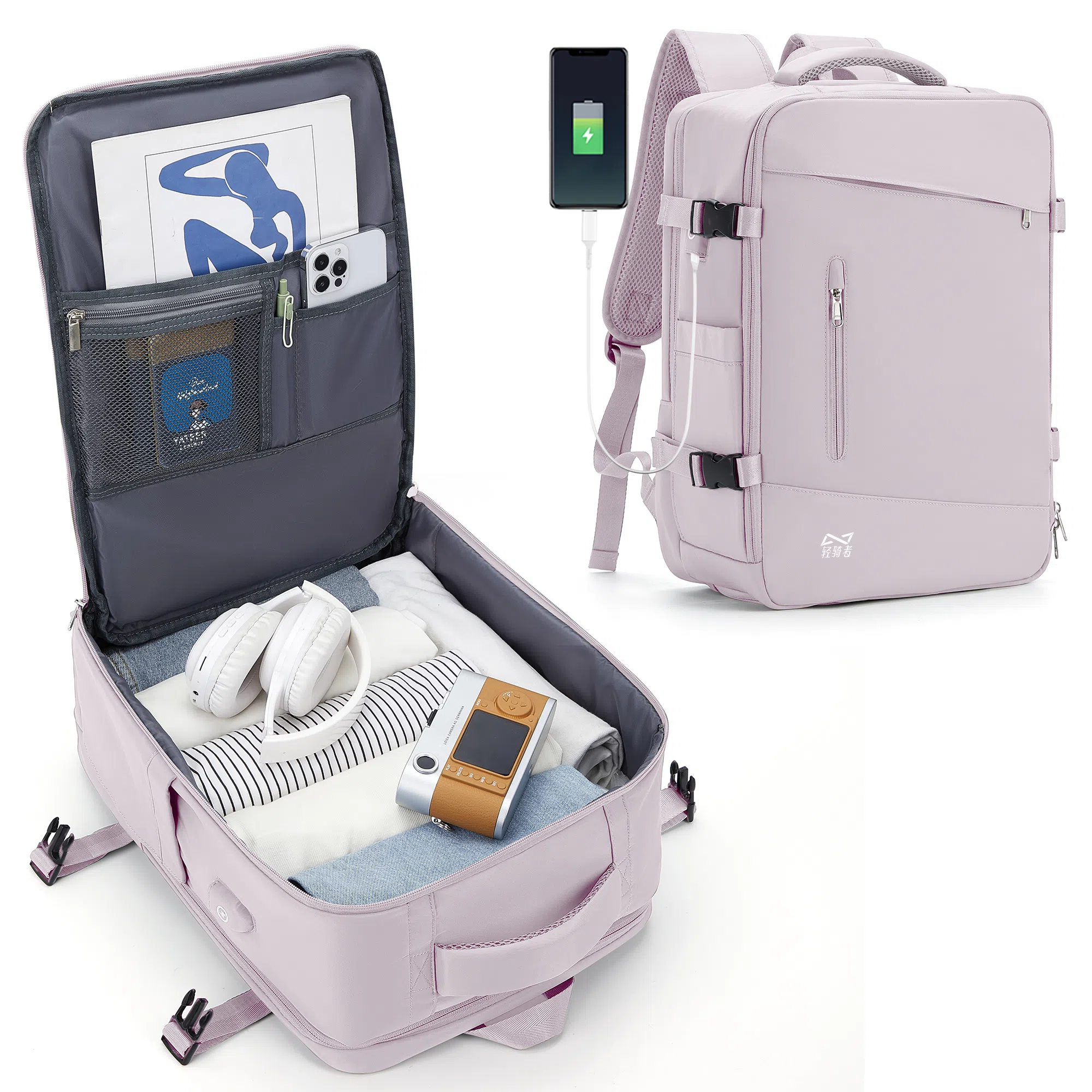 轻骑者 时尚休闲多功能短途旅游出差户外露营防泼水干湿分离可扩容 织物 旅行包电脑包书包背包双肩包 常规 男女同款情侣款 多色