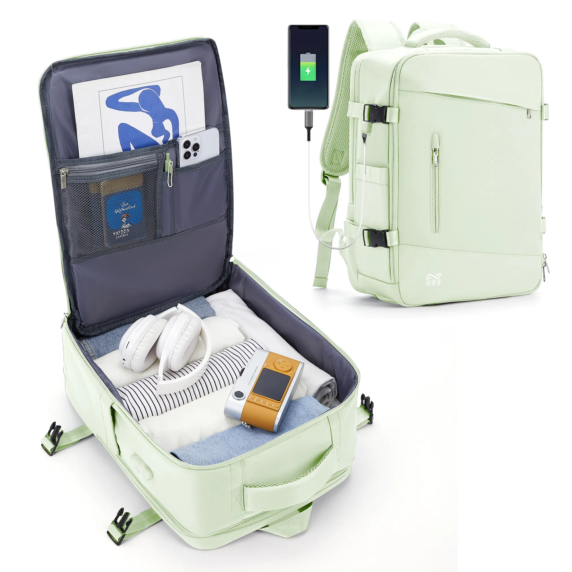 轻骑者 时尚休闲多功能短途旅游出差户外露营防泼水干湿分离可扩容 织物 旅行包电脑包书包背包双肩包 常规 男女同款情侣款 多色