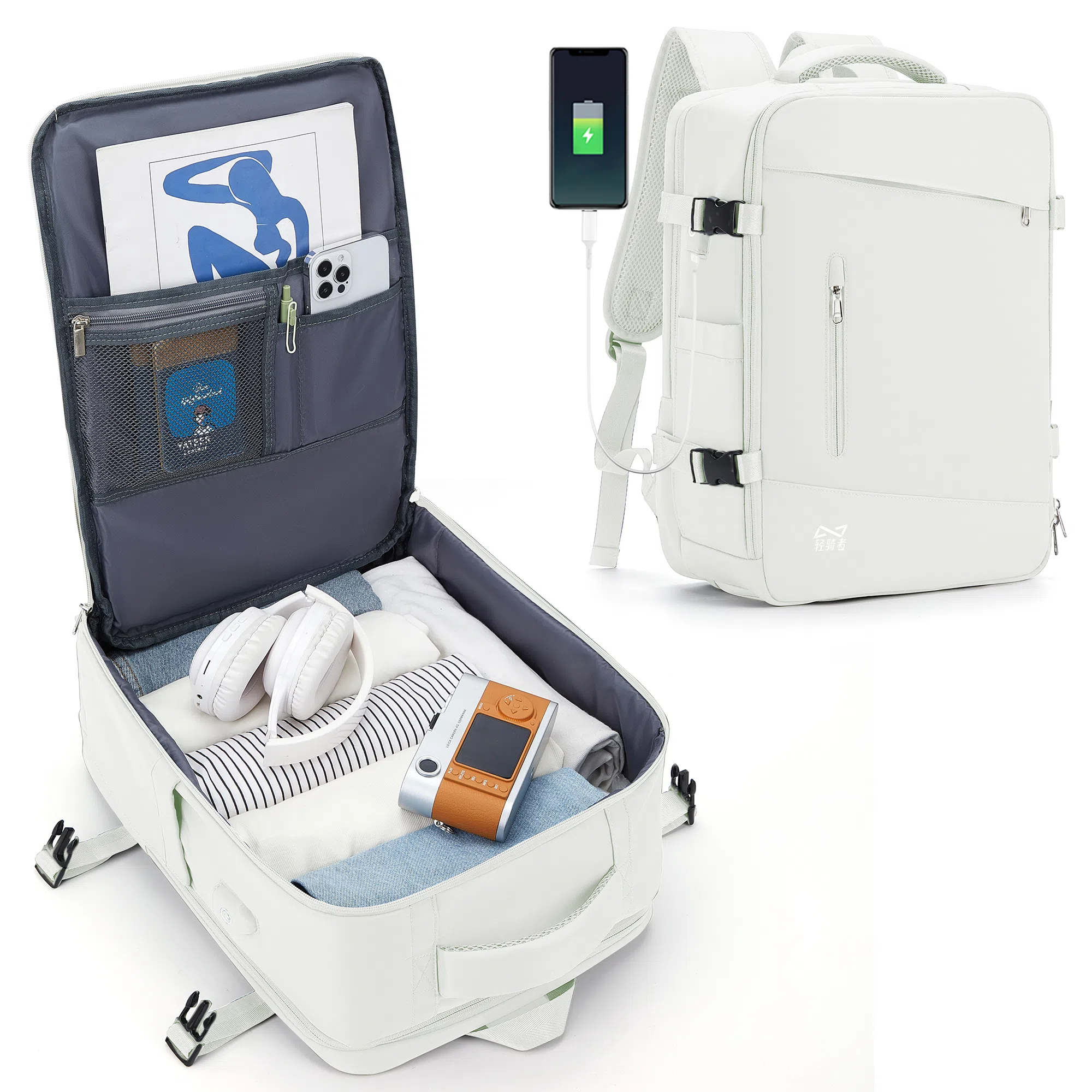 轻骑者 时尚休闲多功能短途旅游出差户外露营防泼水干湿分离可扩容 织物 旅行包电脑包书包背包双肩包 常规 男女同款情侣款 多色