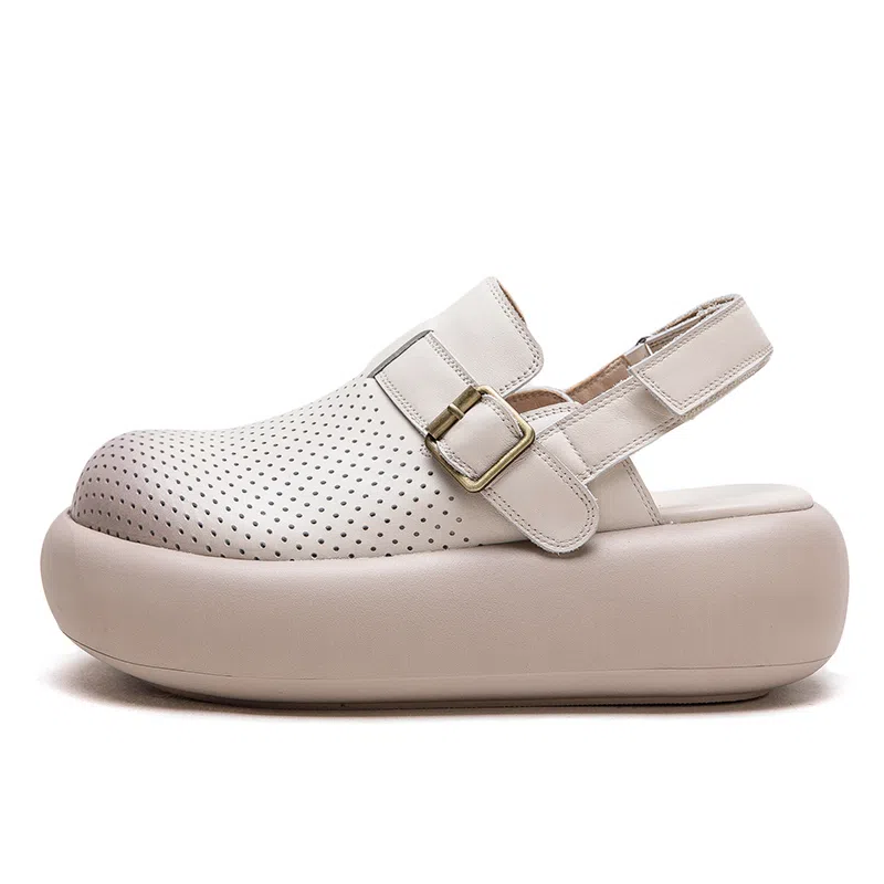 杰骤 头层牛皮 镂空透气 厚底增高 休闲单鞋 女款