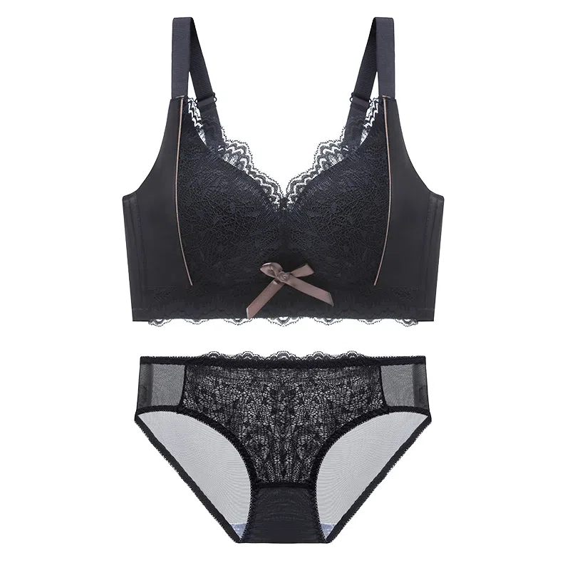 芬腾 无钢圈调整型聚拢大小胸可穿防下垂上托收副乳文胸三角内裤内衣裤套装 女款