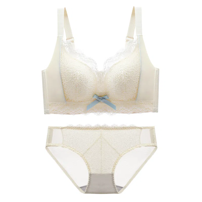 芬腾 无钢圈调整型聚拢大小胸可穿防下垂上托收副乳文胸三角内裤内衣裤套装 女款