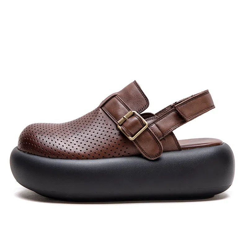 杰骤 头层牛皮 镂空透气 厚底增高 休闲单鞋 女款