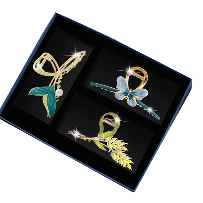 妖娆猫 麦穗鱼尾蝴蝶发夹女网红小清新后脑勺头饰套装礼盒高级感发饰创意礼品 抓夹 女款