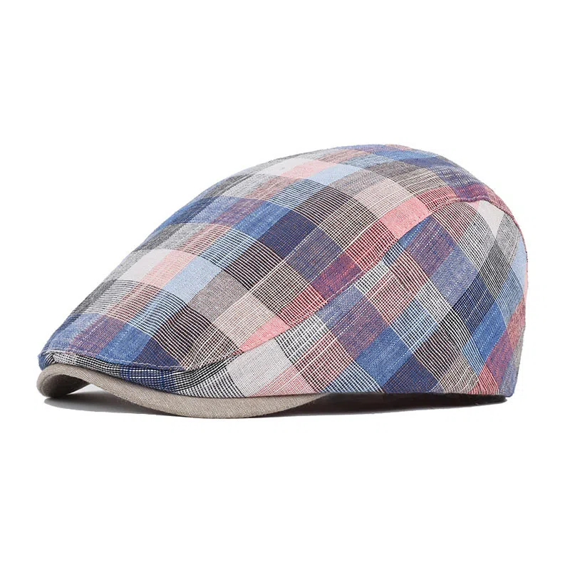 山一丸 格子前进帽英伦户外遮阳 棉麻 贝雷帽 男款