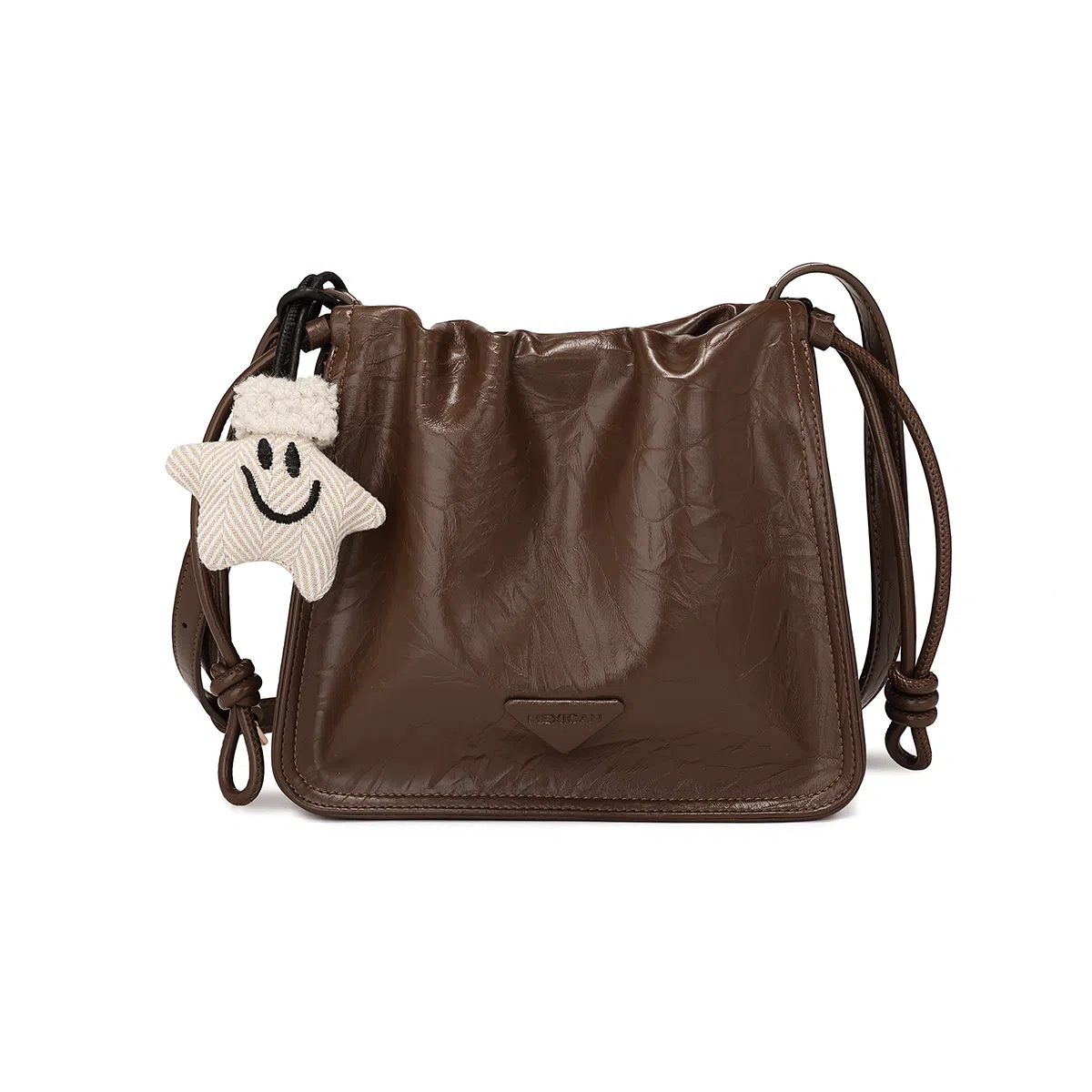 稻草人 设计感褶皱手抓纹 聚氨酯革 单肩包斜挎包 常规 女款 静谧黑/焦糖棕