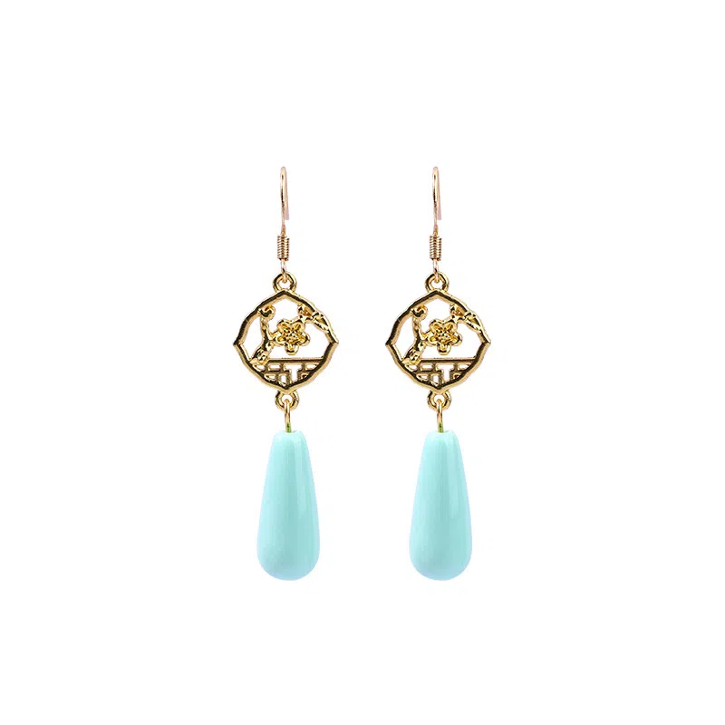 古风窗梅水滴形耳饰女复古宫廷汉服古装耳环耳饰