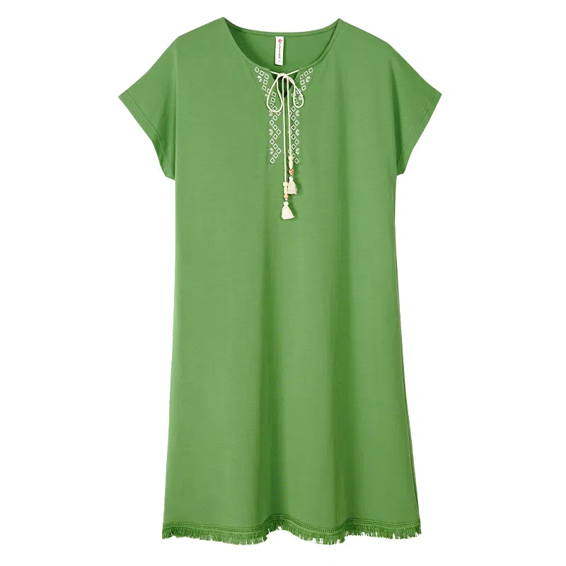 歌倩雅 亲肤舒适简约短袖睡裙 女款 绿色