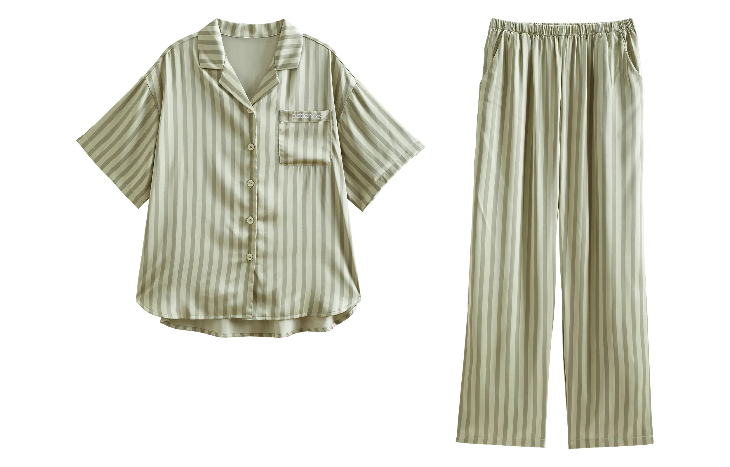 歌倩雅 凉感型短袖长裤薄款条纹高级感家居服睡衣套装 女款 绿色