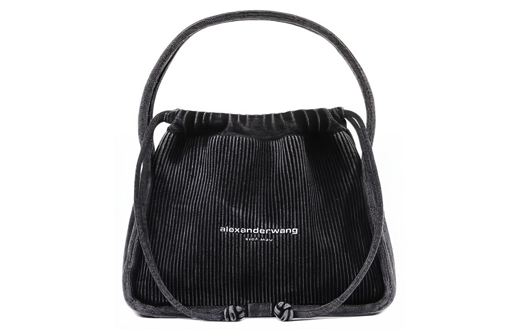 Alexander Wang Gradient Ribbed Logo Drawstring Tote Small Gray