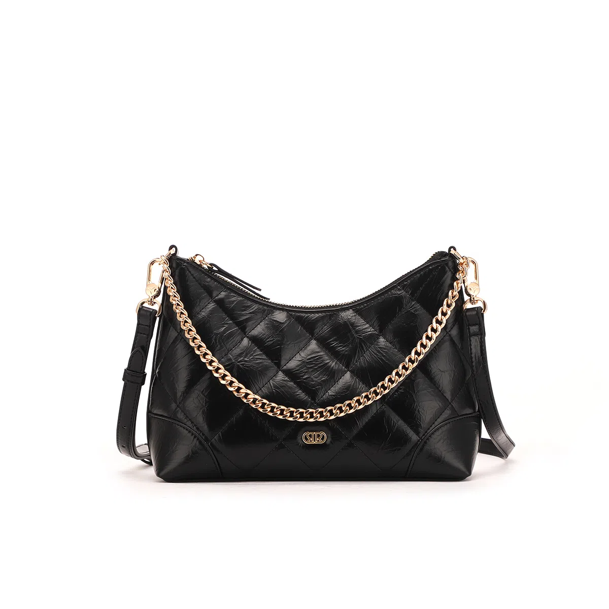 红蜻蜓 时尚菱格链条包小众设计简约百搭 聚氨酯拼合成革 单肩斜挎包 常规 女款 黑色/白色