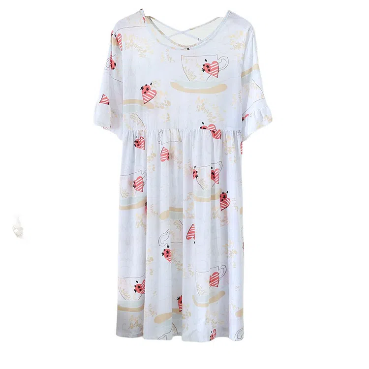 雅鹿 透气宽松印花短袖睡裙 女款