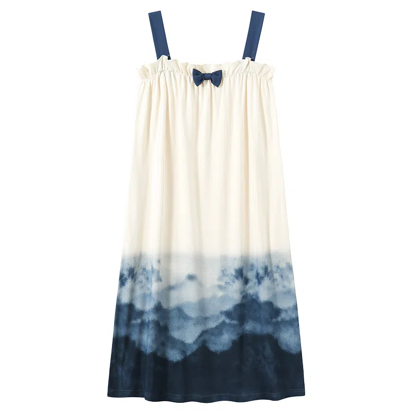 贴身领域 女士水墨印花蝴蝶结可外穿可爱无袖吊带睡裙 女款 杏色