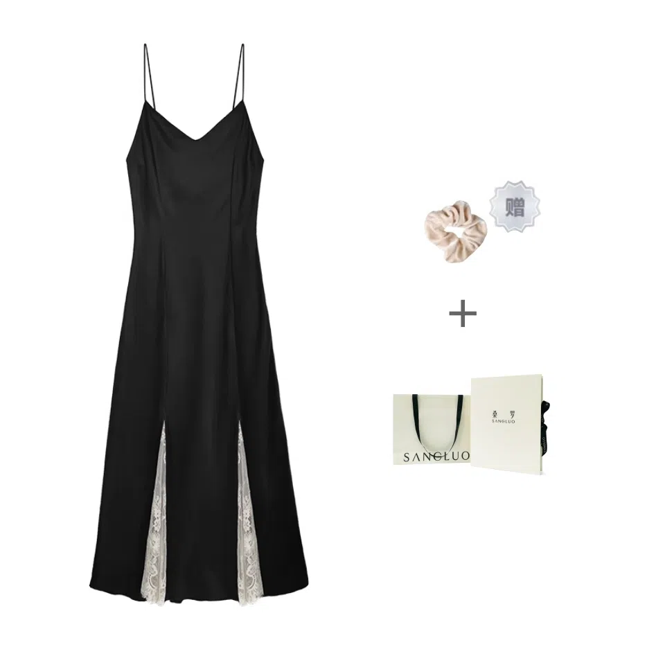 桑罗 舒适无袖吊带可外穿睡裙 女款 黑色