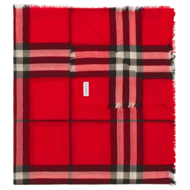 Burberry Check Wool Scarf Scarlet