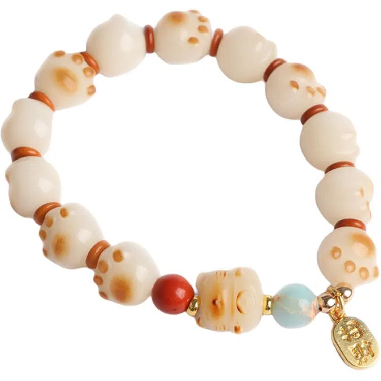 欧说珠宝 招财纳福国潮转运珠 雕刻小脚丫 新中式文玩佛珠 菩提根 手串 女款